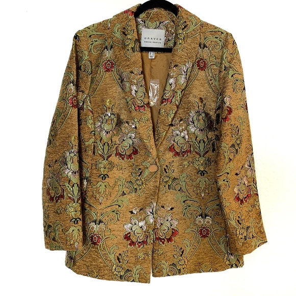 Susan Graver Jacquard Tapestry Coat US 10 NWOT Jacket Metallic Brocade Blazer - Picture 2 of 14